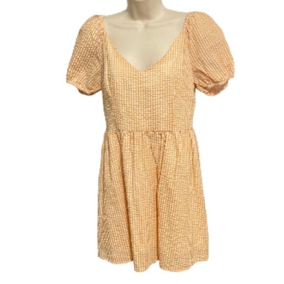 URBAN OUTFITTERS Babydoll Creamsicle Orange White Plaid Mini Dress Large - Picture 1 of 15